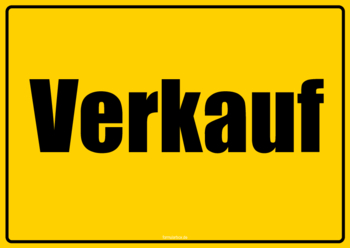 Schild Verkauf 2 Hinweisschilder Verkauf in den Farben Gelb und Weiß. Ein gelbes und ein weißes Schild im Querformat.