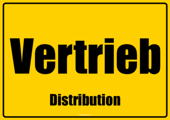 Schild Vertrieb (DE, EN) 2 Hinweisschilder Vertrieb in Deutsch und Englisch. Ein gelbes und ein weißes Schild im Querformat.