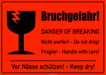 3 Hinweisschilder Bruchgefahr (Schwarz). DIN A4 und DIN A5. Schilder, Bruchgefahr Schwarz (DE, EN) als PDF Datei