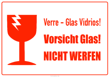 Schilder, Tafeln: Schilder, Vorsicht Glas Rot (DE, EN). PDF Datei