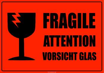 Schilder, Tafeln: Schilder, Vorsicht Glas 2 Schwarz (DE, EN). PDF Datei