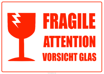 3 Hinweisschilder Vorsicht Glas (Rot) DIN A4 und DIN A5. Schilder, Vorsicht Glas 2 Rot (DE, EN) als PDF Datei