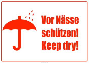 3 Hinweisschilder Vor Nässe schützen (Rot) DIN A4 und DIN A5. Schilder, Vorsicht Nässe, Rot (DE, EN) als PDF Datei
