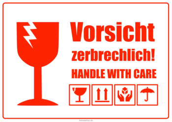 Schilder, Tafeln: Schilder, Vorsicht zerbrechlich 2, Rot (DE, EN). PDF Datei