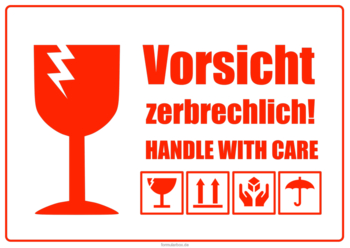 Schilder Vorsicht zerbrechlich (2), Rot (DE, EN) 2 Hinweisschilder Vorsicht zerbrechlich (Rot), weißer Hintergrund. DIN A4 und DIN A5 (de, en).