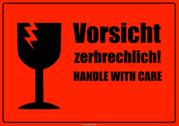 Schilder, Tafeln: Schilder, Vorsicht zerbrechlich 5, Schwarz (DE, EN). PDF Datei
