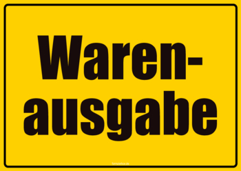 Schild Warenausgabe 2 Hinweisschilder: Warenausgabe. Ein gelbes und ein weißes Schild im Querformat.