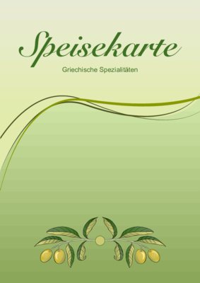 Gastronomie, Hotel: Speisekarten Set, Griechisch (Oliven). PDF Datei