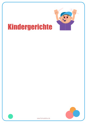 Speisekarte Kindergerichte - Blanko Speisekarte für Kindergerichte.