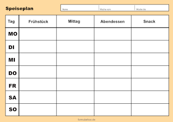 Fitness, Gesundheit: Speiseplan, Gelb. PDF Datei