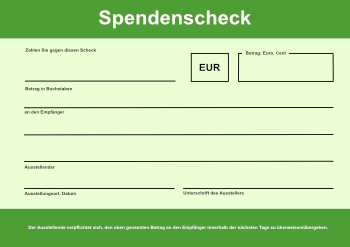 Finanzen: XXL Spendenscheck (Grün). PDF Datei