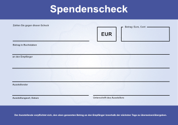 Finanzen: XXL Spendenscheck, Wertpapier (Hellblau). PDF Datei
