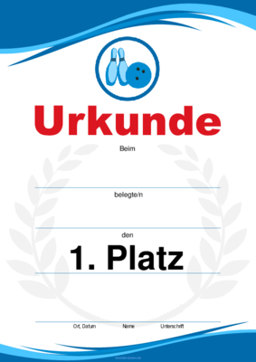 Urkunden Sportarten: Urkunde Bowling, 2 Pins und Kugel. PDF Datei