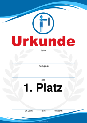 Urkunde Boxen, Sandsack 4 hochwertige Sporturkunden für Boxen, Sandsack (Blau). Platz 1, 2, 3 und ...