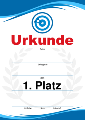 Urkunden Sportarten: Urkunde Dart, Scheibe (Blau). PDF Datei