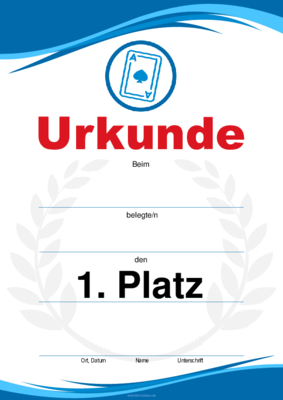 4 repräsentative Sporturkunden für Gaming, Pik As. Platz 1, 2, 3 und Leerurkunde.