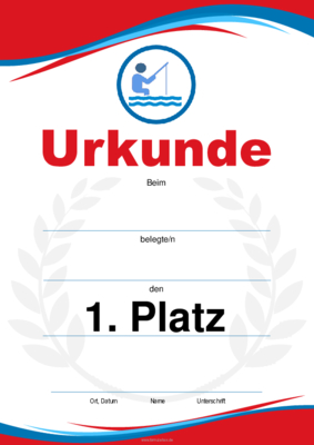 Urkunden Sportarten: Urkunde Angeln, See (Blau, Rot). PDF Datei