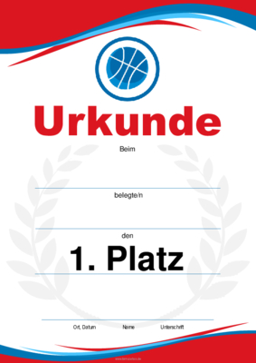 Urkunde Basketball, Basketball (Blau, Rot) 4 würdevolle Sporturkunden für Basketball, Basketball (Rot, Blau). Platz 1, 2, 3 und Blanko.