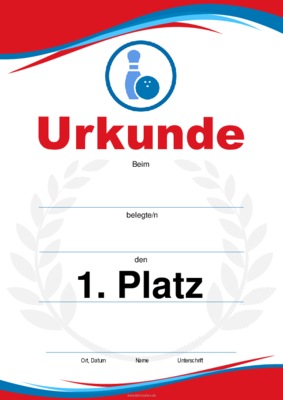 Urkunden Sportarten: Urkunde Bowling, Pin, Kugel (Blau, Rot). PDF Datei