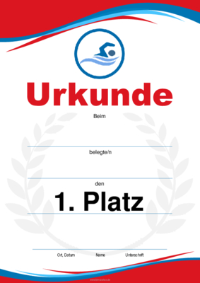 Urkunde Schwimmen, Kraulen (Blau, Rot) 4 würdevolle Sporturkunden für Schwimmen, Kraulen (Rot, Blau). Platz 1, 2, 3 und Blanko.