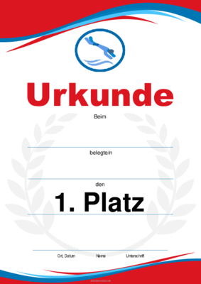 Urkunde Schwimmen, Sprung (Blau, Rot) 4 würdevolle Sporturkunden für Schwimmen, Sprung (Rot, Blau). Platz 1, 2, 3 und Leerurkunde.