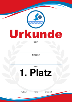 Urkunde Schwimmen (Blau, Rot) 4 würdevolle Sporturkunden für Schwimmen (Rot, Blau). Platz 1, 2, 3 und Blanko.
