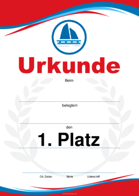 Urkunde Segeln, Boot (Blau, Rot) 4 würdevolle Sporturkunden für Segeln, Boot (Rot, Blau). Platz 1, 2, 3 und Leerurkunde.