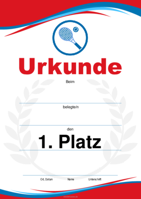 Urkunde Tennis, Schläger, Ball (Blau, Rot) 4 würdevolle Sporturkunden für Tennis, Schläger, Ball (Rot, Blau). Platz 1, 2, 3 und Leerurkunde.