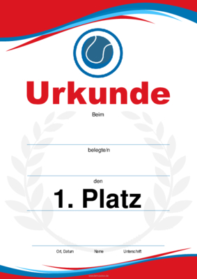 Urkunde Tennis, Tennisball (Blau, Rot) 4 würdevolle Sporturkunden für Tennis, Tennisball (Rot, Blau). Platz 1, 2, 3 und Leerurkunde.