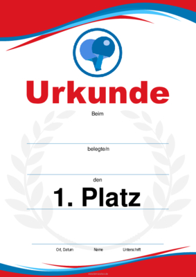 Urkunden Sportarten: Urkunde Tischtennis, 2 Schläger (Blau, Rot). PDF Datei