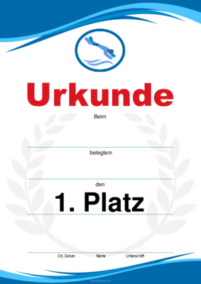 Urkunde Schwimmen, Sprung 4 hochwertige Sporturkunden für Schwimmen, Sprung. Platz 1, 2, 3 und Blanko.