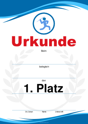 Urkunde Speerwerfen 4 hochwertige Sporturkunden für Speerwerfen. Platz 1, 2, 3 und Leerurkunde.