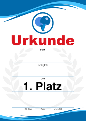 Urkunde Tischtennis, 2 Schläger 4 hochwertige Tischtennis Sporturkunden 2 Schläger. Platz 1, 2, 3 und Leerurkunde.