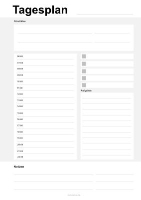 Formular, Vordruck: Tagesplaner von 06.00 bis 22.00 Uhr im Hochformat. Tagesplaner, 06.00 - 22.00 Uhr als PDF Datei