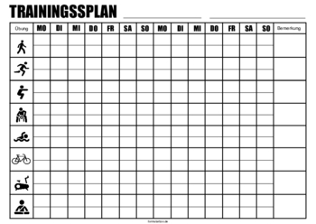 Trainingsplan mit Übungen (PDF) Formular, Vordruck: Trainingsplan, Übungsplan für 2 Wochen.