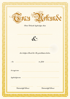 Urkunden Ehrung: Trau-Urkunde Braut und Braut im Hochformat. PDF Datei