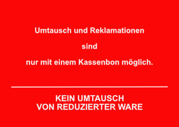 Schilder, Tafeln: Schild, Umtausch und Reklamtionen (Rot). PDF Datei