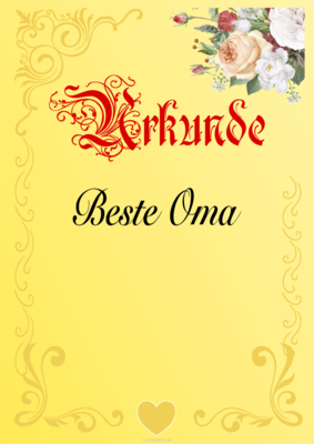 Urkunde für die beste Oma, Blanko Blanko Ehrenurkunde für die beste Oma. Druckbare goldene Urkunde im A4-Hochformat.