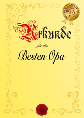 Urkunde für den besten Opa, Blanko Blanko Ehrenurkunde für den besten Opa. Druckbare goldene Urkunde im A4-Hochformat.