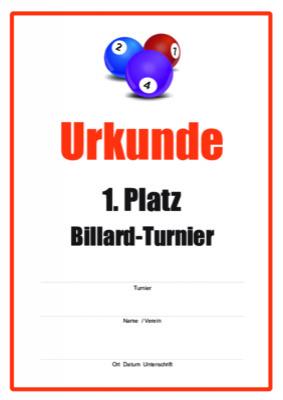 Urkunden Sportarten: Urkunde Billard-Turnier. PDF Datei