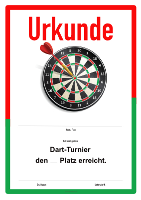 Urkunden Sportarten: Urkunde Dart-Turnier. PDF Datei