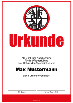 Urkunden Ehrung: Feuerwehr-Urkunde, Signet mit Text. PDF Datei