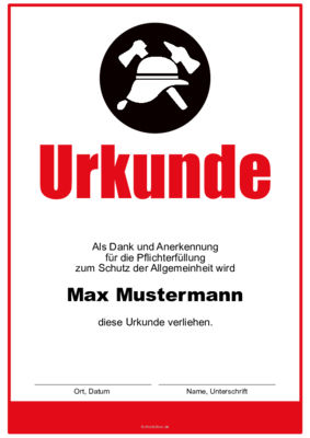 Urkunden Ehrung: Feuerwehr-Urkunde, Logo Schwarz und Text. PDF Datei