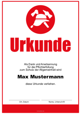 Urkunden Ehrung: Feuerwehr-Urkunde, Logo rund, Rot mit Text. PDF Datei
