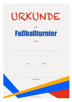 Urkunde Fußballturnier, Rot, Blau Fußball-Urkunde für ein Fußballturnier mit Texteindruck. Text: Beim Fußballturnier errang ... den ... Platz. Ort, Datum.