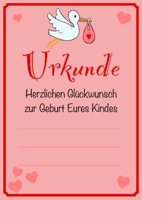 Urkunden Kinder: Urkunde Geburt eines Kindes, Rot. PDF Datei