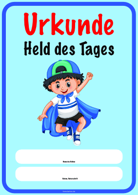 Kinder Urkunde 'Held des Tages' | Pdf-Vorlage zum Ausdrucken