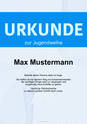 Urkunden Ehrung: Urkunde Jugendweihe Blau. PDF Datei