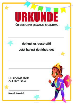 Urkunden Kinder: Kinder Urkunde für besondere Leistung, Heldin, Gelb. PDF Datei