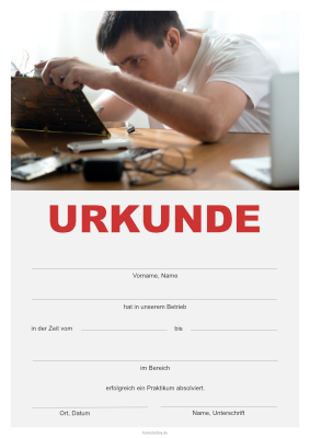 Praktikumsurkunde Computer Urkunde für Praktika im Bereich Computer, Technologie. Vorlage für eine Urkunde zum Praktikum im DIN-A4 Hochformat.